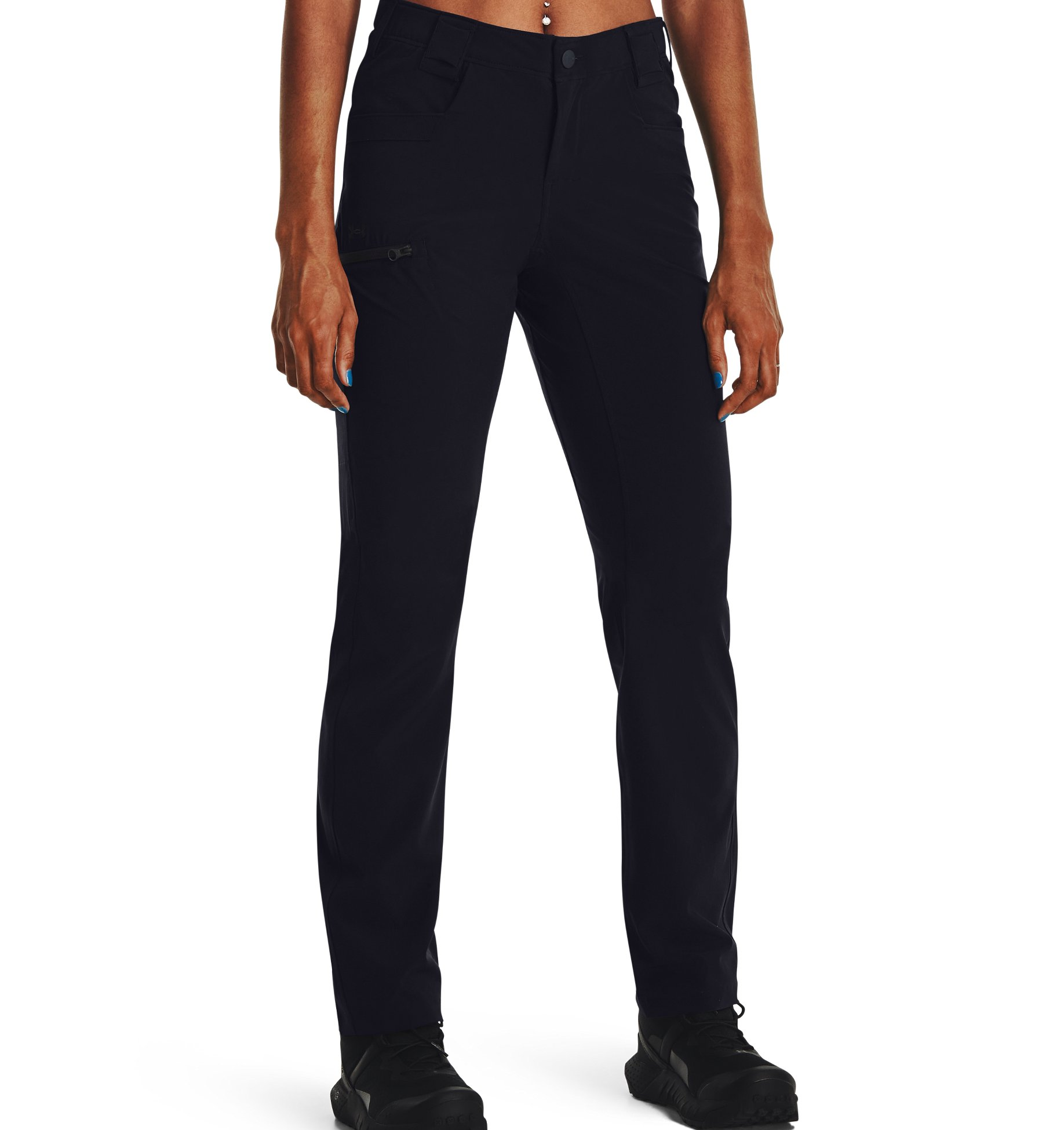 Under Armour Women's UA Defender Pants in black, featuring durable fabric, pockets, and quick-drying technology for comfort.